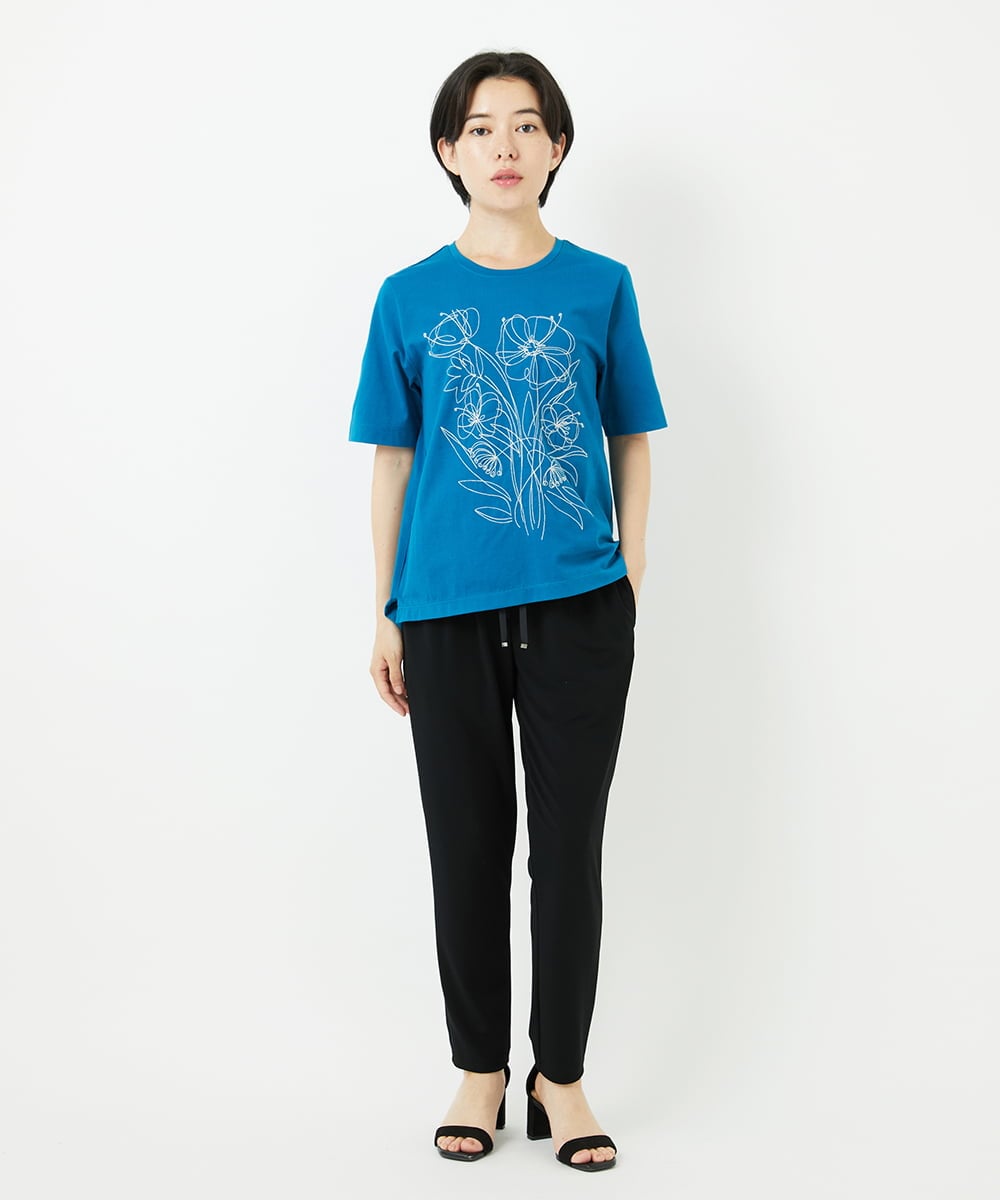 R6KGA07190 HIROKO BIS(小さいサイズ)(メゾン ドゥ サンク) 【小さいサイズ】ステッチ刺繍デザインTシャツ ブルー