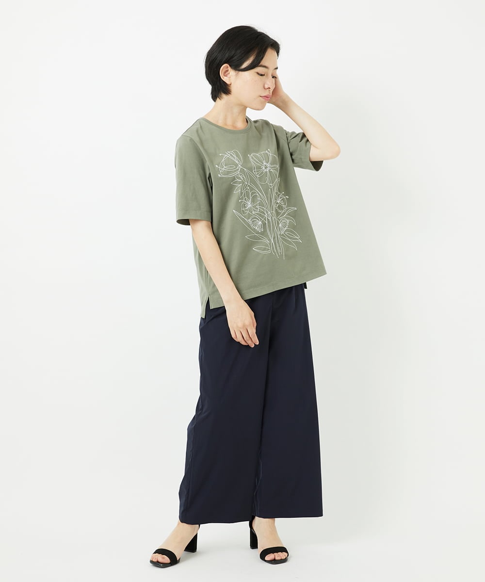 R6KGA07190 HIROKO BIS(小さいサイズ)(メゾン ドゥ サンク) 【小さいサイズ】ステッチ刺繍デザインTシャツ ブルー