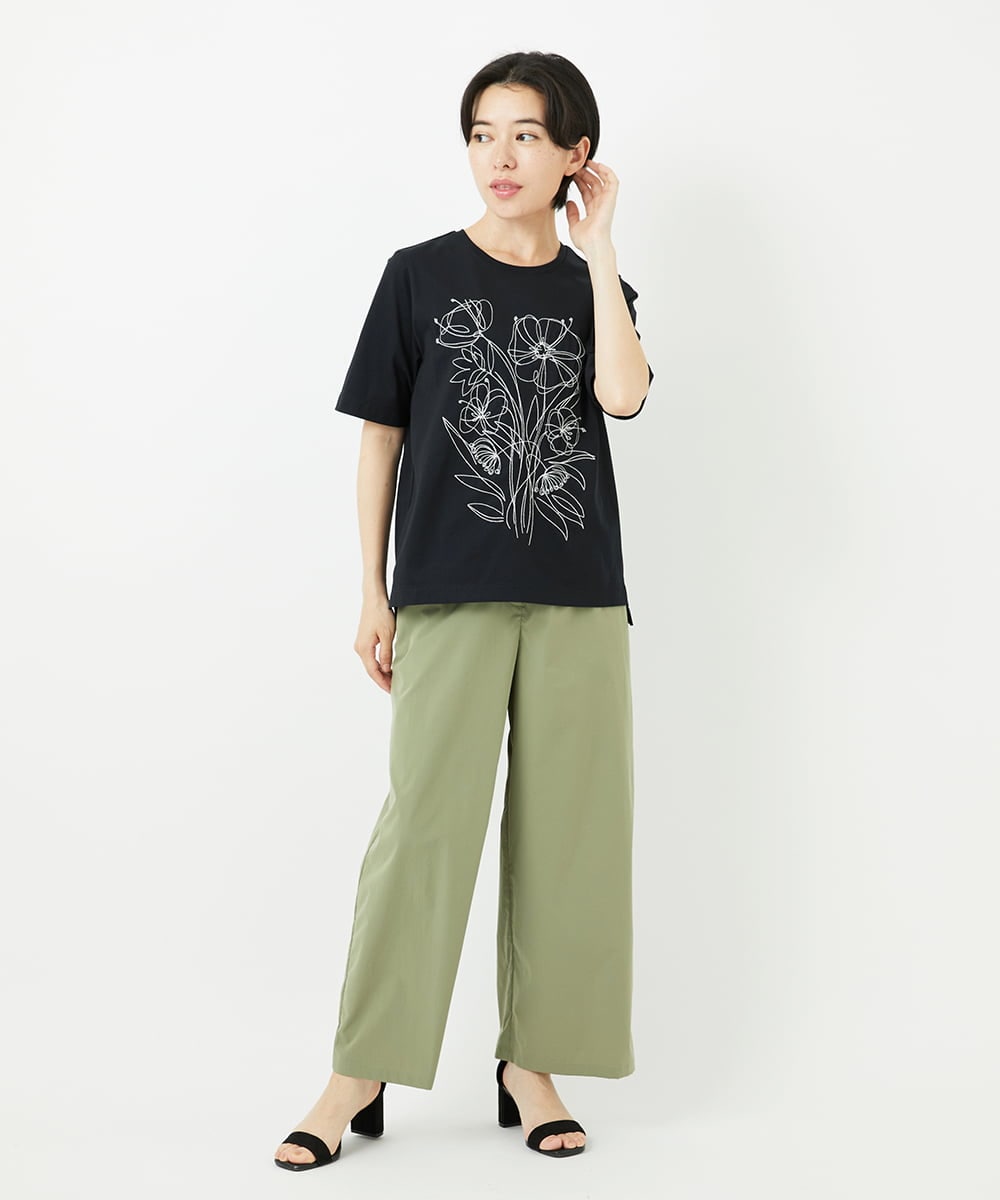 R6KGA07190 HIROKO BIS(小さいサイズ)(メゾン ドゥ サンク) 【小さいサイズ】ステッチ刺繍デザインTシャツ ブルー