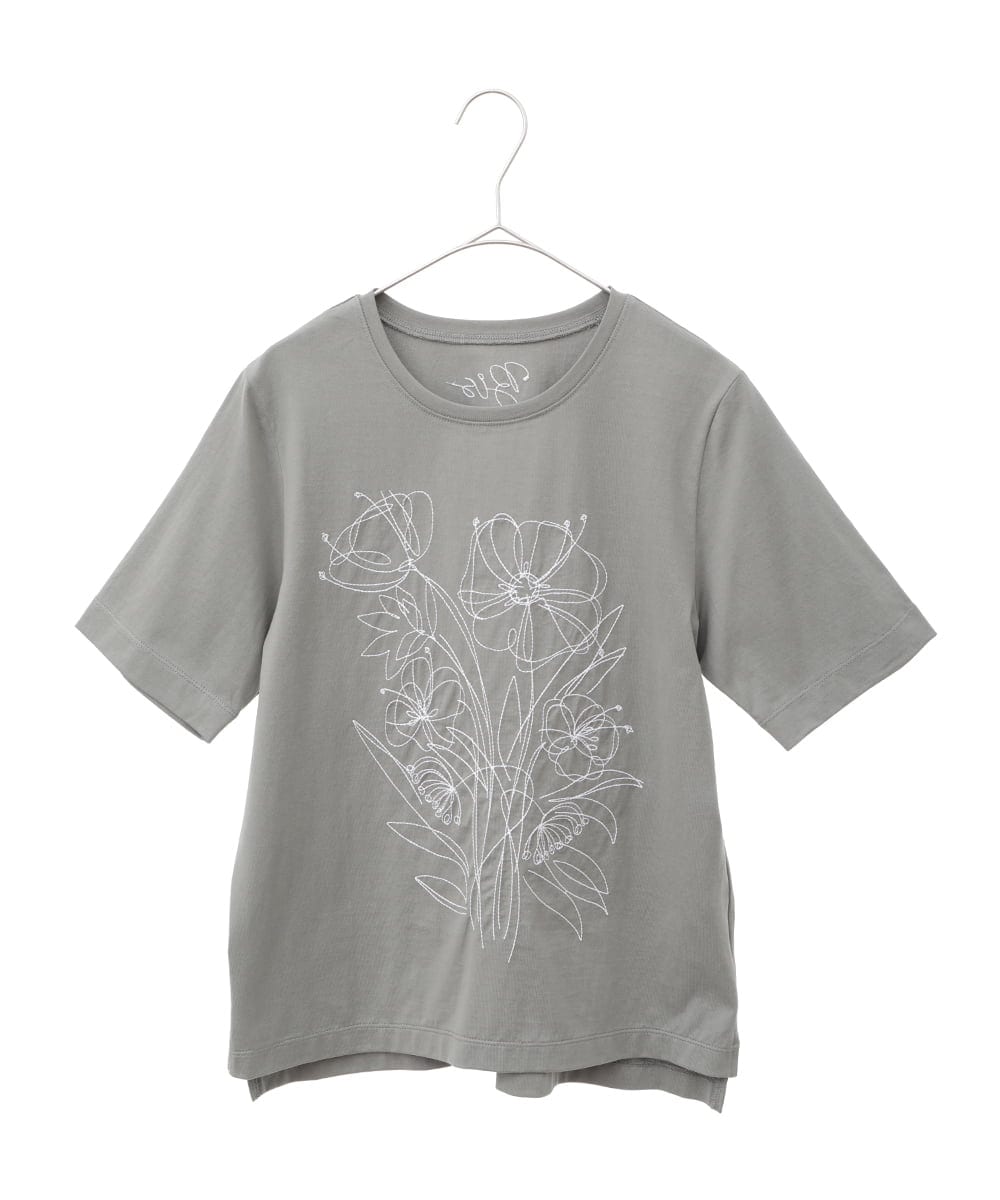 R6KGA07190 HIROKO BIS(小さいサイズ)(メゾン ドゥ サンク) 【小さいサイズ】ステッチ刺繍デザインTシャツ ブルー