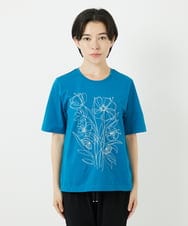 R6KGA07190 HIROKO BIS(小さいサイズ)(メゾン ドゥ サンク) 【小さいサイズ】ステッチ刺繍デザインTシャツ ブルー
