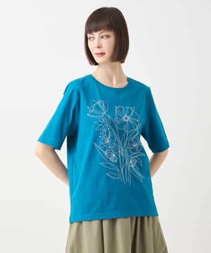 Maison de CINQ(メゾン ドゥ サンク) 【小さいサイズ】ステッチ刺繍デザインTシャツ ブルー/青 7