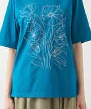 R6KGA07190 HIROKO BIS(小さいサイズ)(メゾン ドゥ サンク) 【小さいサイズ】ステッチ刺繍デザインTシャツ ブルー