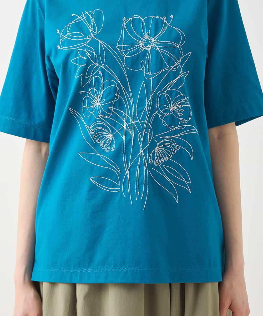 R6KGA07190 HIROKO BIS(小さいサイズ)(メゾン ドゥ サンク) 【小さいサイズ】ステッチ刺繍デザインTシャツ ブルー