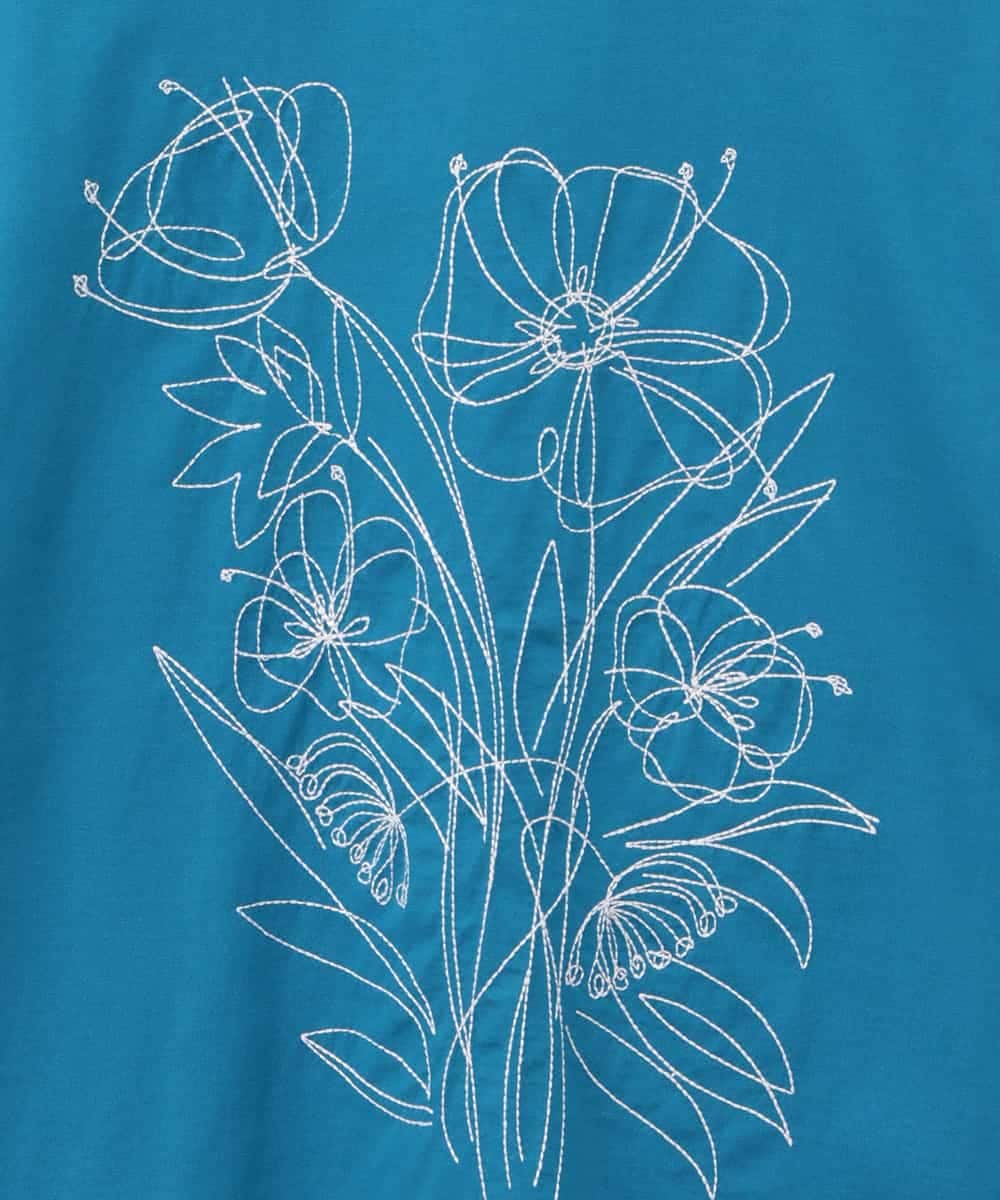 R6KGA07190 HIROKO BIS(小さいサイズ)(メゾン ドゥ サンク) 【小さいサイズ】ステッチ刺繍デザインTシャツ ブルー