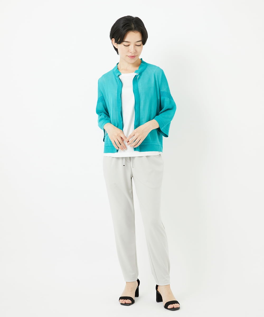 R6KGA11180 HIROKO BIS(小さいサイズ)(メゾン ドゥ サンク) 【小さいサイズ】カーブ切り替えコットンカットソー ブルーグリーン