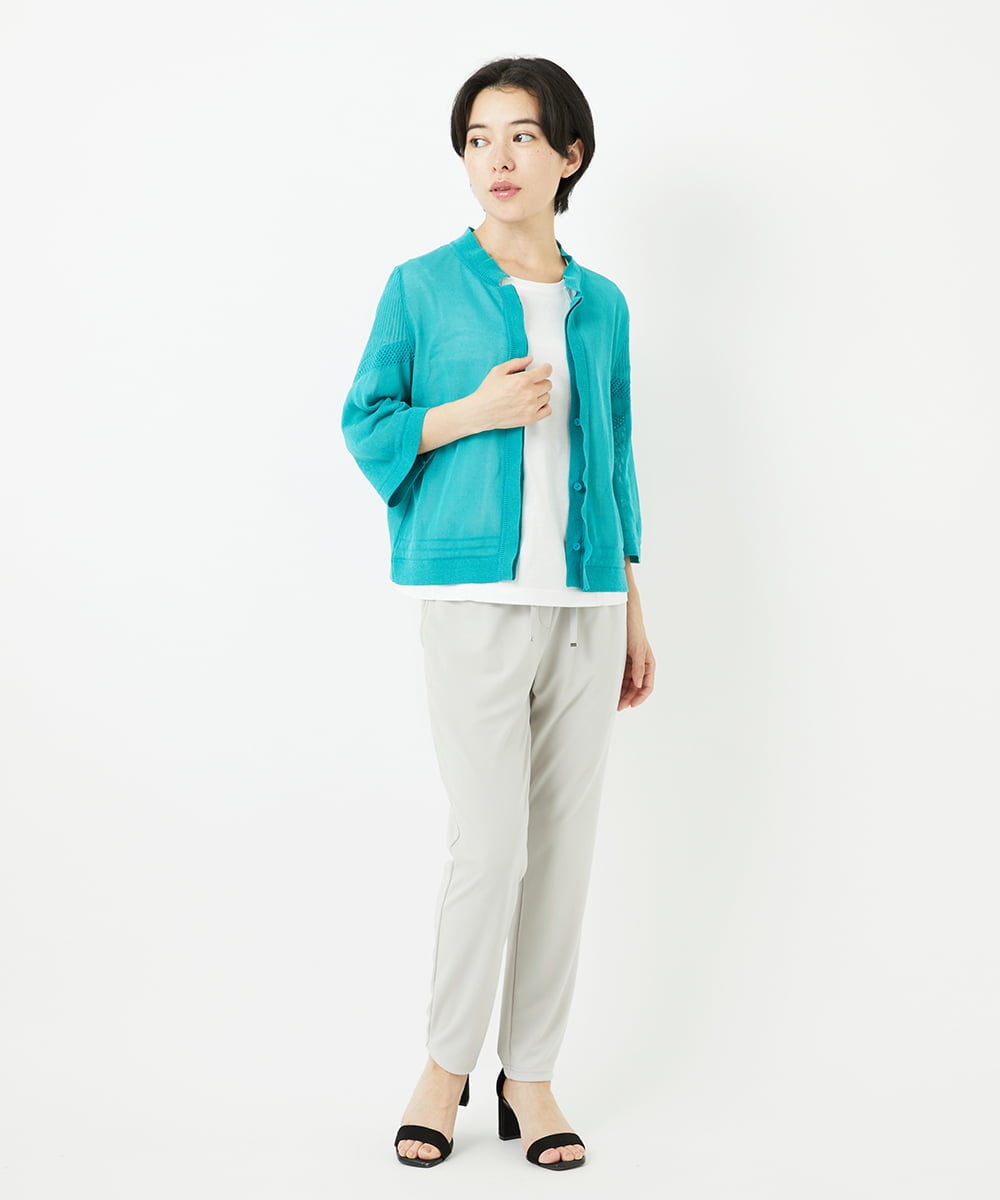 R6KGA11180 HIROKO BIS(小さいサイズ)(メゾン ドゥ サンク) 【小さいサイズ】カーブ切り替えコットンカットソー ブルーグリーン