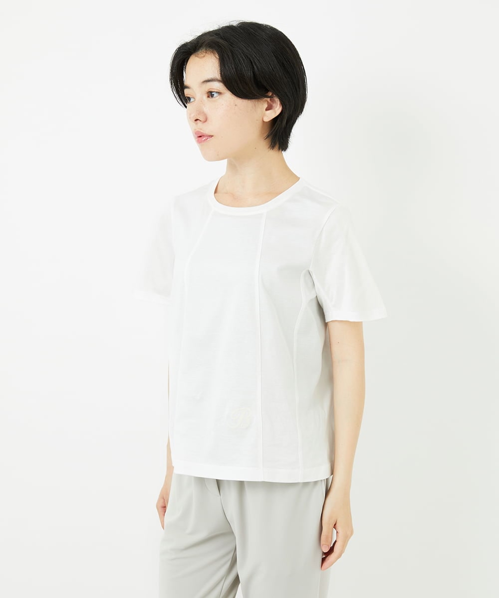 R6KGA11180 HIROKO BIS(小さいサイズ)(メゾン ドゥ サンク) 【小さいサイズ】カーブ切り替えコットンカットソー ブルーグリーン
