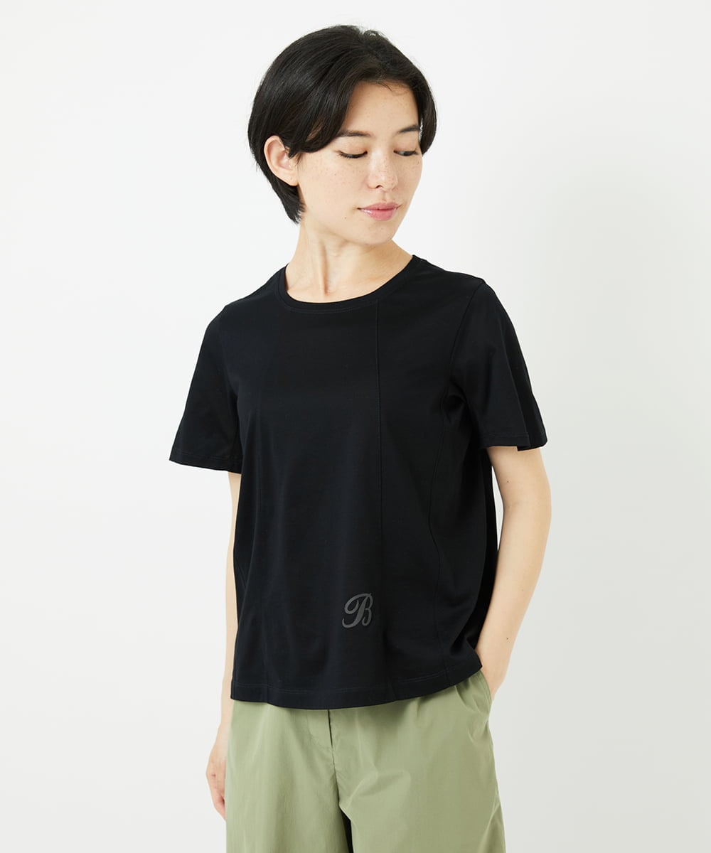 R6KGA11180 HIROKO BIS(小さいサイズ)(メゾン ドゥ サンク) 【小さいサイズ】カーブ切り替えコットンカットソー ブルーグリーン