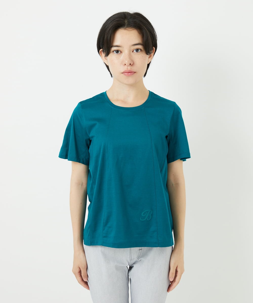 R6KGA11180 HIROKO BIS(小さいサイズ)(メゾン ドゥ サンク) 【小さいサイズ】カーブ切り替えコットンカットソー ブルーグリーン