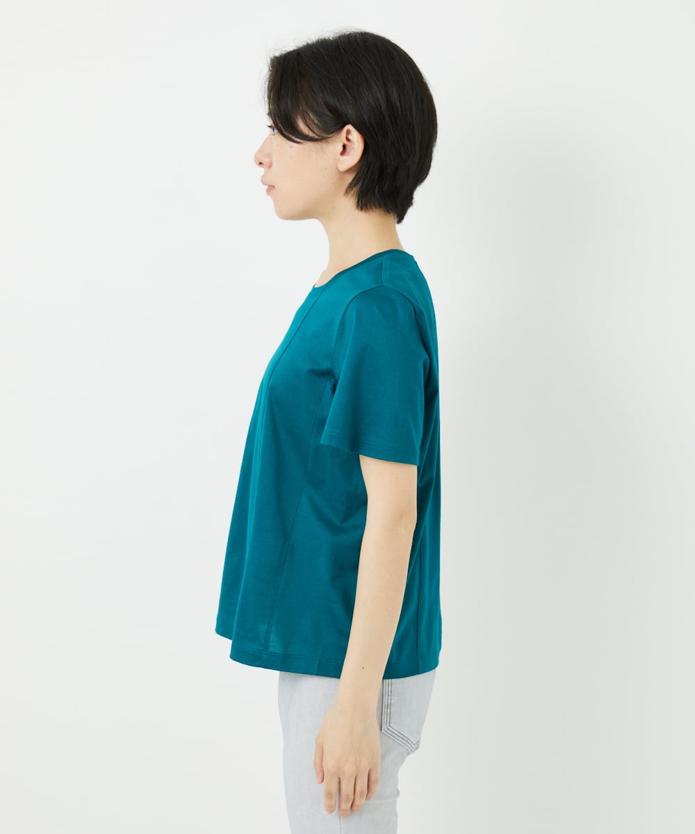R6KGA11180 HIROKO BIS(小さいサイズ)(メゾン ドゥ サンク) 【小さいサイズ】カーブ切り替えコットンカットソー ブルーグリーン