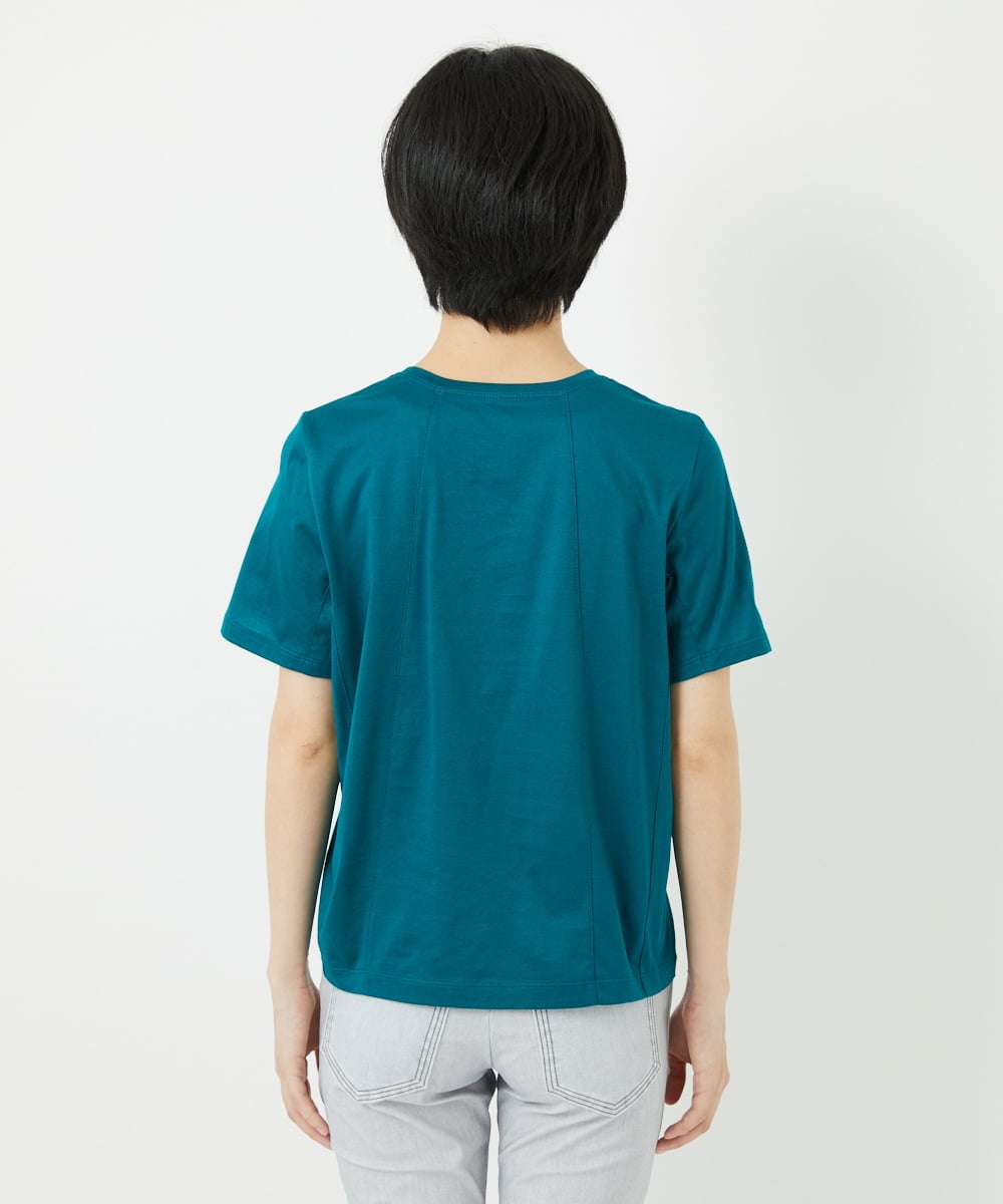 R6KGA11180 HIROKO BIS(小さいサイズ)(メゾン ドゥ サンク) 【小さいサイズ】カーブ切り替えコットンカットソー ブルーグリーン