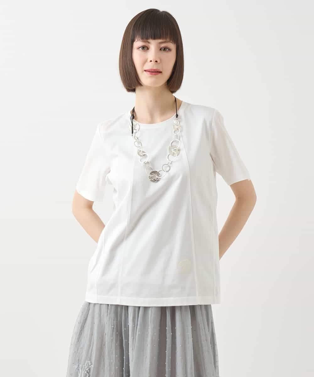 R6KGA11180 HIROKO BIS(小さいサイズ)(メゾン ドゥ サンク) 【小さいサイズ】カーブ切り替えコットンカットソー ブルーグリーン