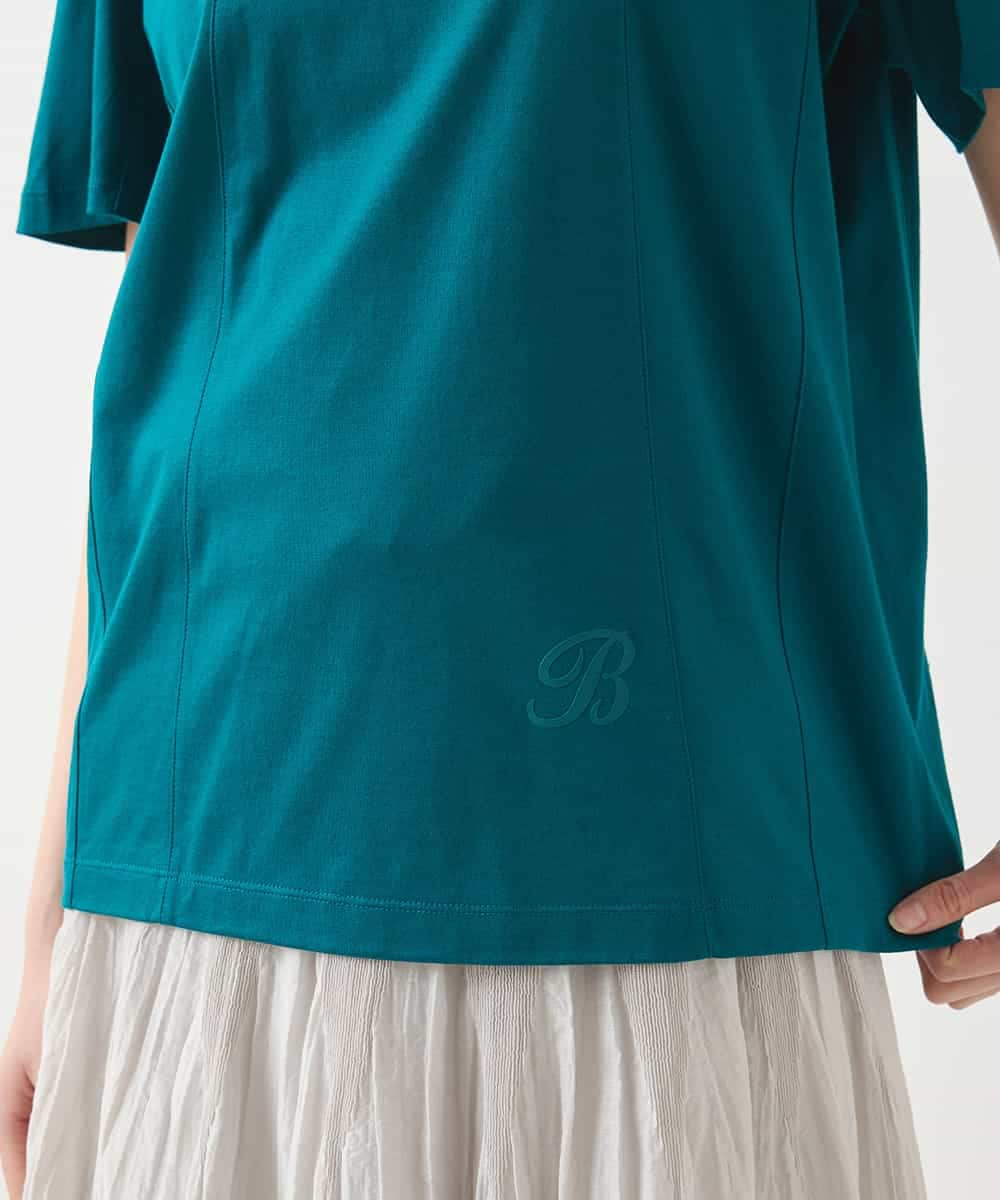 R6KGA11180 HIROKO BIS(小さいサイズ)(メゾン ドゥ サンク) 【小さいサイズ】カーブ切り替えコットンカットソー ブルーグリーン
