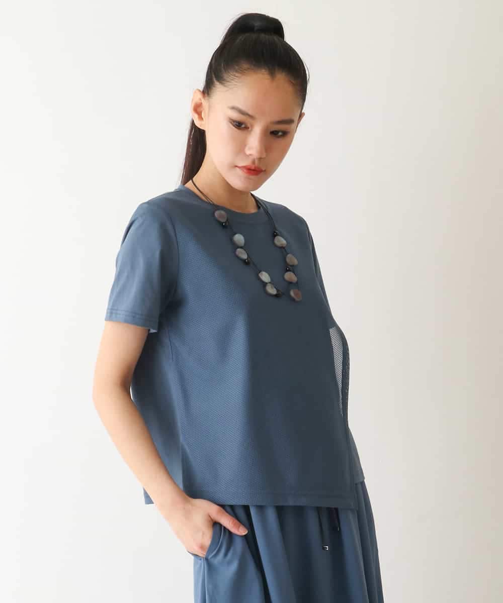 R6KGA62180 HIROKO BIS(小さいサイズ)(メゾン ドゥ サンク) 【小さいサイズ/UVカット/遮熱性】レイヤードメッシュデザインカットソー ホワイト