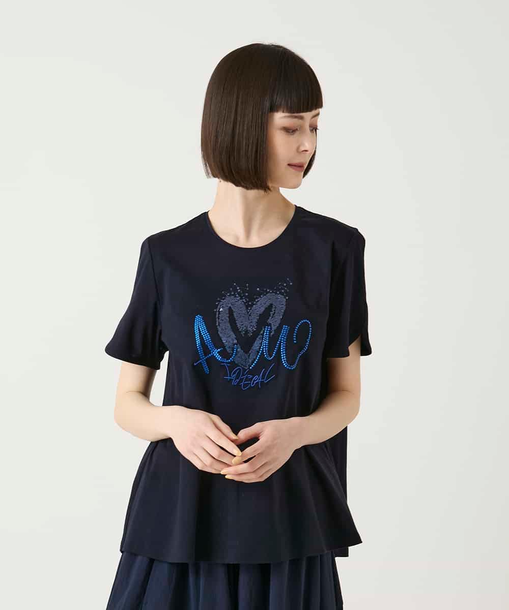 R6KGE25210 HIROKO BIS(小さいサイズ)(メゾン ドゥ サンク) 【小さいサイズ】スパンコールハートデザインカットソー ホワイト