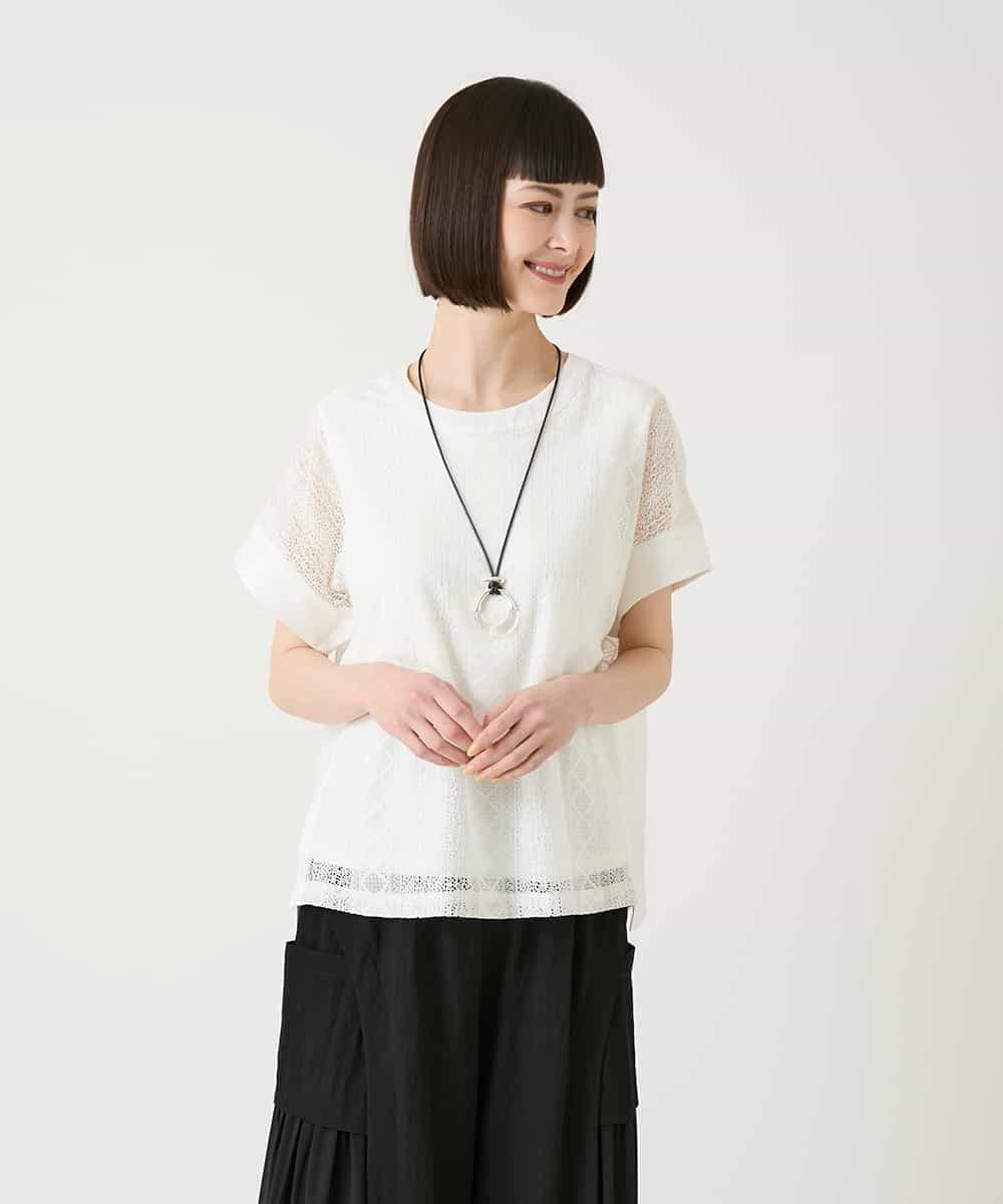 R6KGE30230 HIROKO BIS(小さいサイズ)(メゾン ドゥ サンク) 【小さいサイズ】ストライプレースカットソー ホワイト