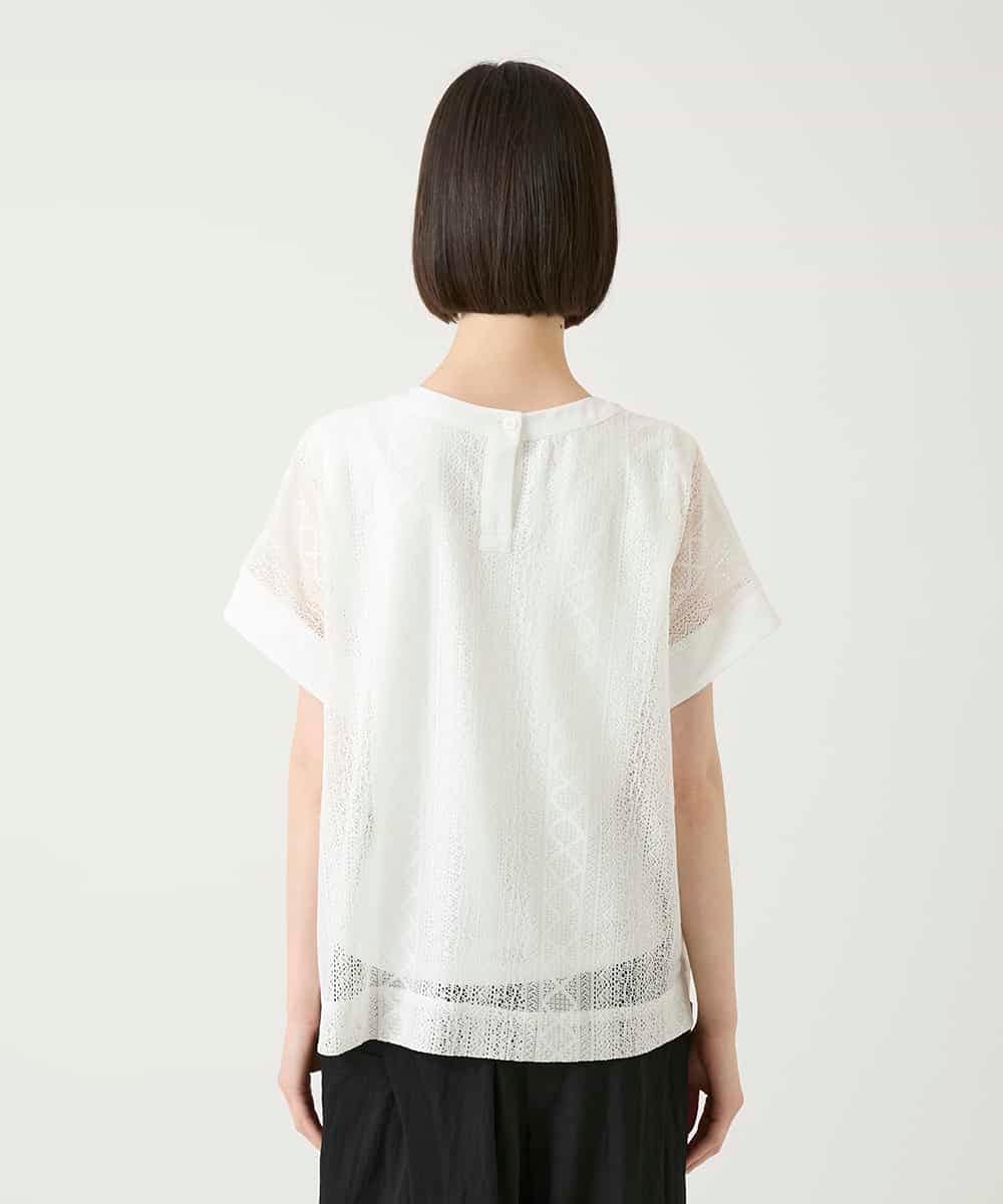 R6KGE30230 HIROKO BIS(小さいサイズ)(メゾン ドゥ サンク) 【小さいサイズ】ストライプレースカットソー ホワイト