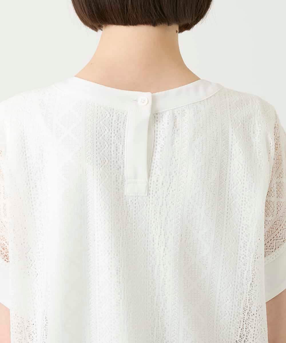 R6KGE30230 HIROKO BIS(小さいサイズ)(メゾン ドゥ サンク) 【小さいサイズ】ストライプレースカットソー ホワイト