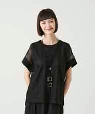 R6KGE30230 HIROKO BIS(小さいサイズ)(メゾン ドゥ サンク) 【小さいサイズ】ストライプレースカットソー ブラック