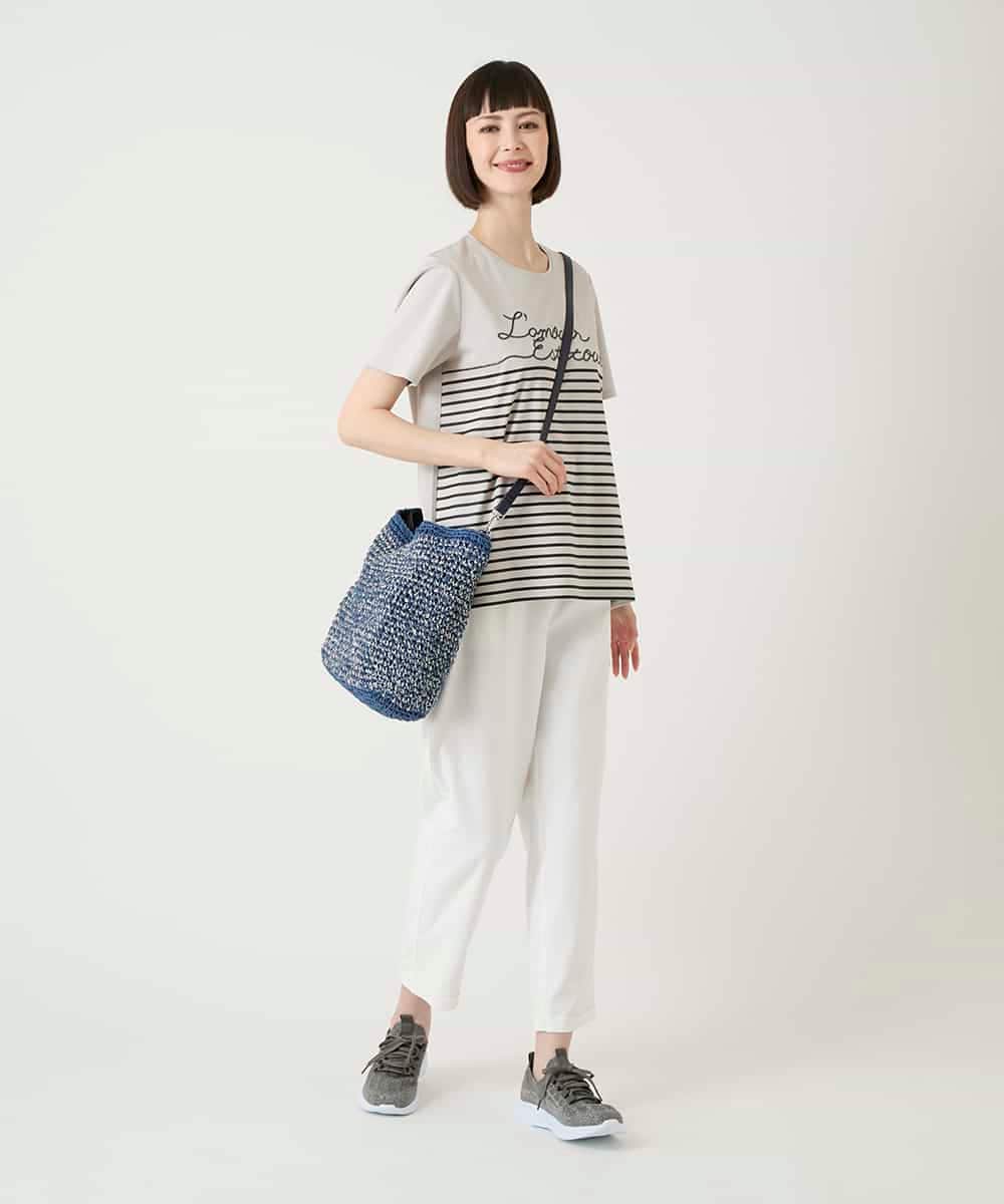 R6KGE45230 HIROKO BIS(小さいサイズ)(メゾン ドゥ サンク) 【小さいサイズ】ラメロゴ刺繍ボーダーカットソー ライトグレー