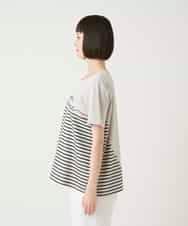 R6KGE45230 HIROKO BIS(小さいサイズ)(メゾン ドゥ サンク) 【小さいサイズ】ラメロゴ刺繍ボーダーカットソー ライトグレー