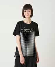 R6KGE45230 HIROKO BIS(小さいサイズ)(メゾン ドゥ サンク) 【小さいサイズ】ラメロゴ刺繍ボーダーカットソー ブラック