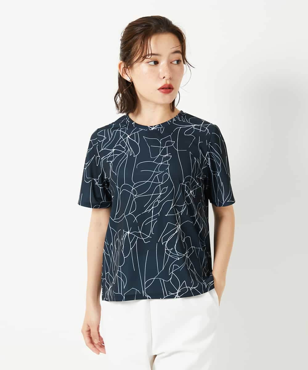 R6KGE47220 HIROKO BIS(小さいサイズ)(メゾン ドゥ サンク) 【小さいサイズ】アートフラワーフレアスリーブカットソー ネイビー