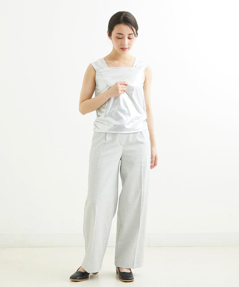 R6KGT29170 HIROKO BIS(小さいサイズ)(メゾン ドゥ サンク) 【小さいサイズ/洗える】メタリックプリントノースリーブトップ グリーン