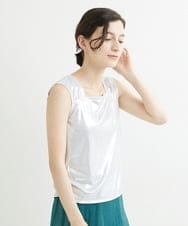R6KGT29170 HIROKO BIS(小さいサイズ)(メゾン ドゥ サンク) 【小さいサイズ/洗える】メタリックプリントノースリーブトップ グリーン