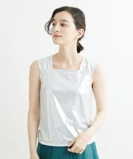 R6KGT29170 HIROKO BIS(小さいサイズ)(メゾン ドゥ サンク) 【小さいサイズ/洗える】メタリックプリントノースリーブトップ シルバー