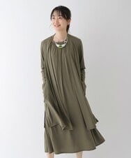 R6KGT30270 HIROKO BIS(小さいサイズ)(メゾン ドゥ サンク) 【小さいサイズ/洗える】ショールカラードレープカーディガン カーキ