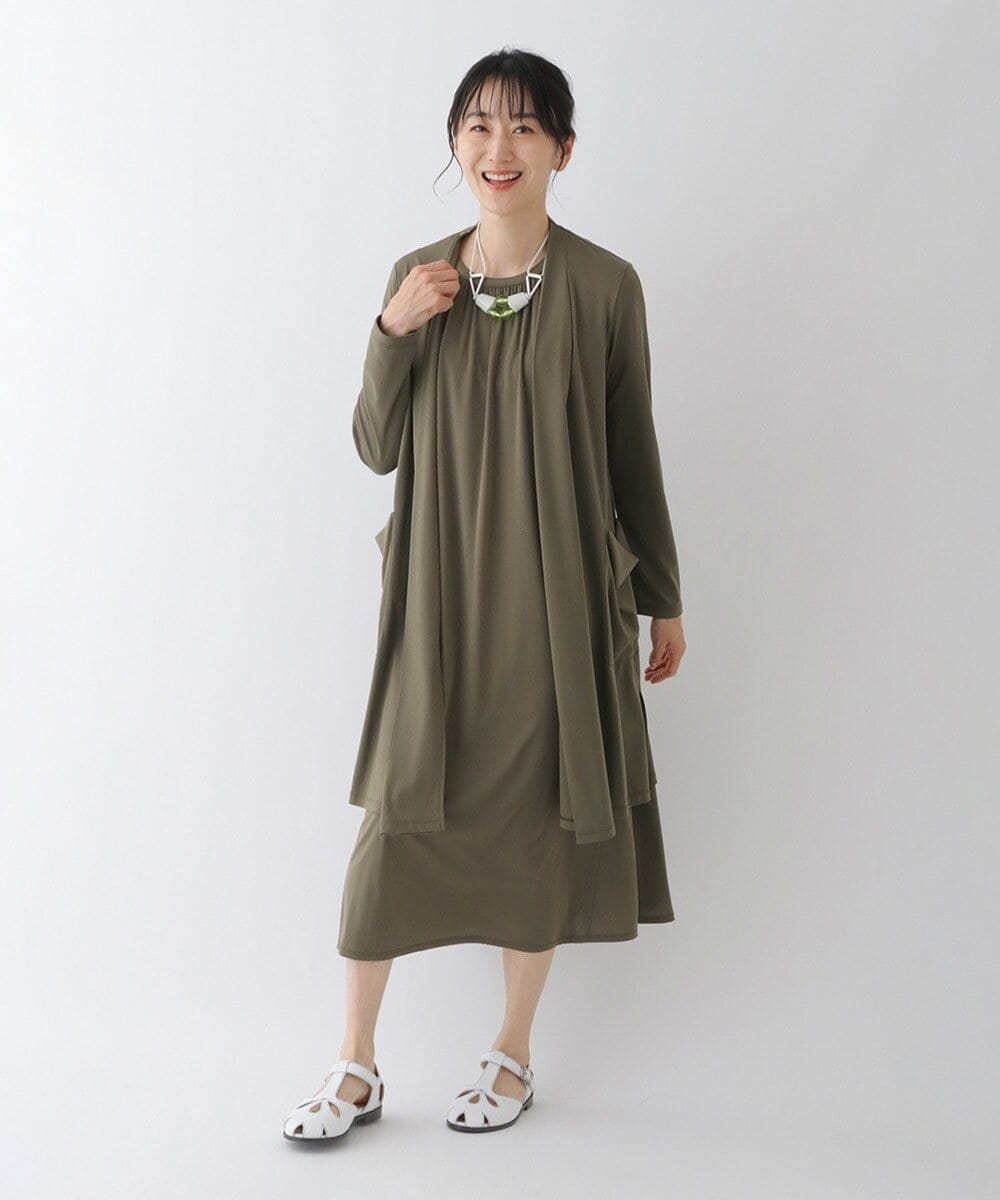 R6KGT30270 HIROKO BIS(小さいサイズ)(メゾン ドゥ サンク) 【小さいサイズ/洗える】ショールカラードレープカーディガン カーキ