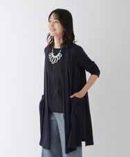 R6KGT30270 HIROKO BIS(小さいサイズ)(メゾン ドゥ サンク) 【小さいサイズ/洗える】ショールカラードレープカーディガン ネイビー