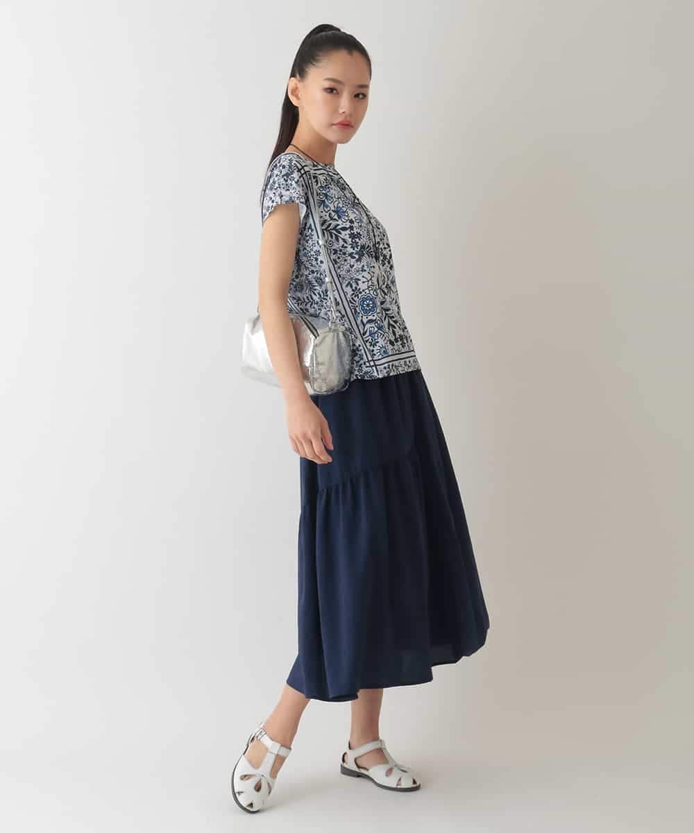 R6KHA10180 HIROKO BIS(小さいサイズ)(メゾン ドゥ サンク) 【小さいサイズ】フラワープリントフレンチスリーブカットソー オレンジ系