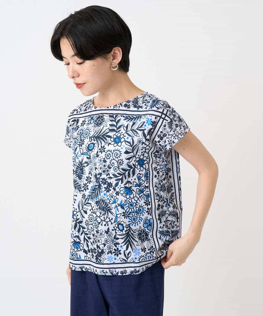 R6KHA10180 HIROKO BIS(小さいサイズ) 【小さいサイズ】フラワープリントフレンチスリーブカットソー