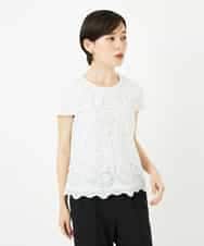 R6KHA15290 HIROKO BIS(小さいサイズ)(メゾン ドゥ サンク) 【小さいサイズ】フラワーデコ刺繍ブラウス ホワイト