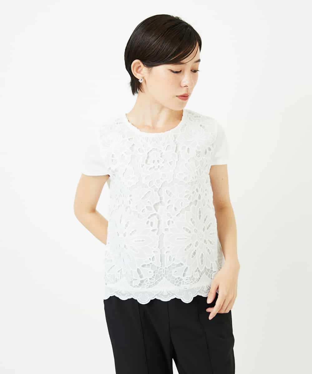 R6KHA15290 HIROKO BIS(小さいサイズ)(メゾン ドゥ サンク) 【小さいサイズ】フラワーデコ刺繍ブラウス ホワイト