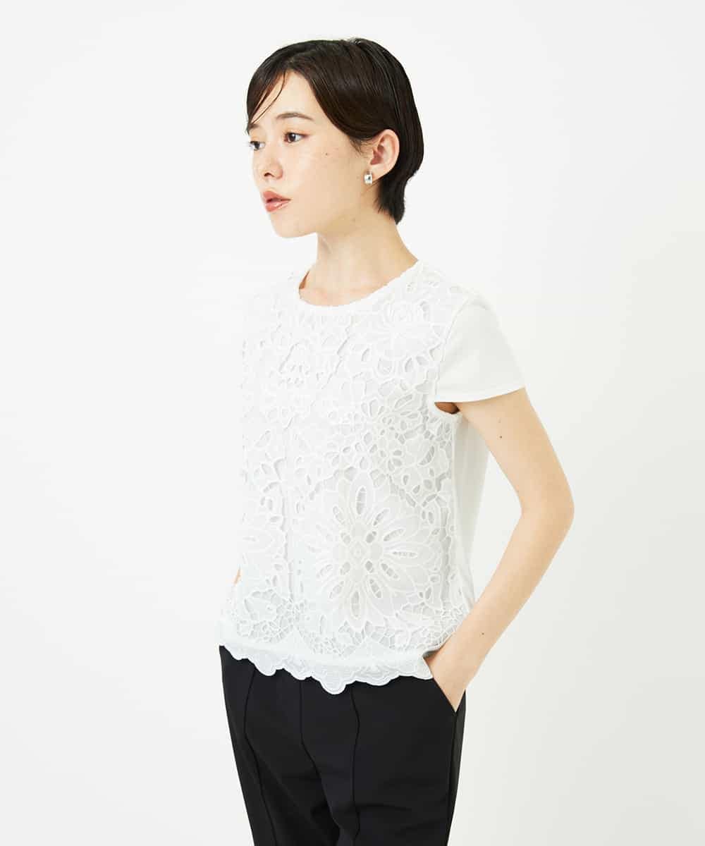 R6KHA15290 HIROKO BIS(小さいサイズ)(メゾン ドゥ サンク) 【小さいサイズ】フラワーデコ刺繍ブラウス ホワイト