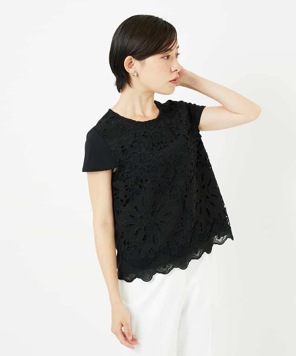 R6KHA15290 HIROKO BIS(小さいサイズ)(メゾン ドゥ サンク) 【小さいサイズ】フラワーデコ刺繍ブラウス ホワイト