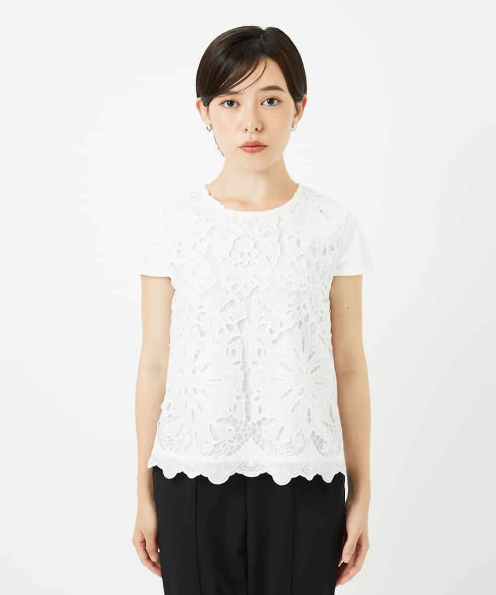 R6KHA15290 HIROKO BIS(小さいサイズ)(メゾン ドゥ サンク) 【小さいサイズ】フラワーデコ刺繍ブラウス ホワイト