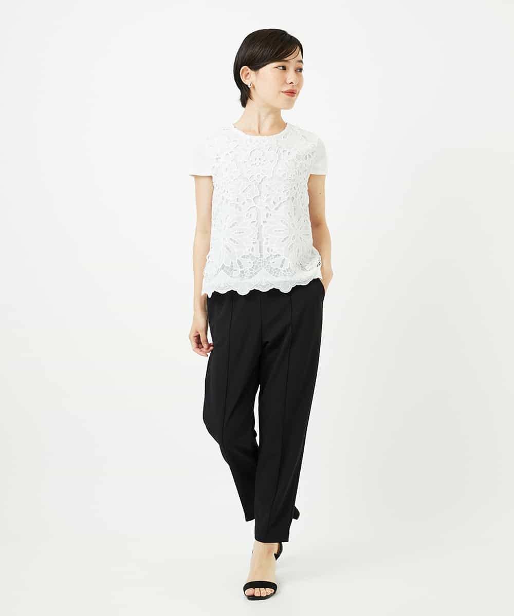 R6KHA15290 HIROKO BIS(小さいサイズ)(メゾン ドゥ サンク) 【小さいサイズ】フラワーデコ刺繍ブラウス ホワイト