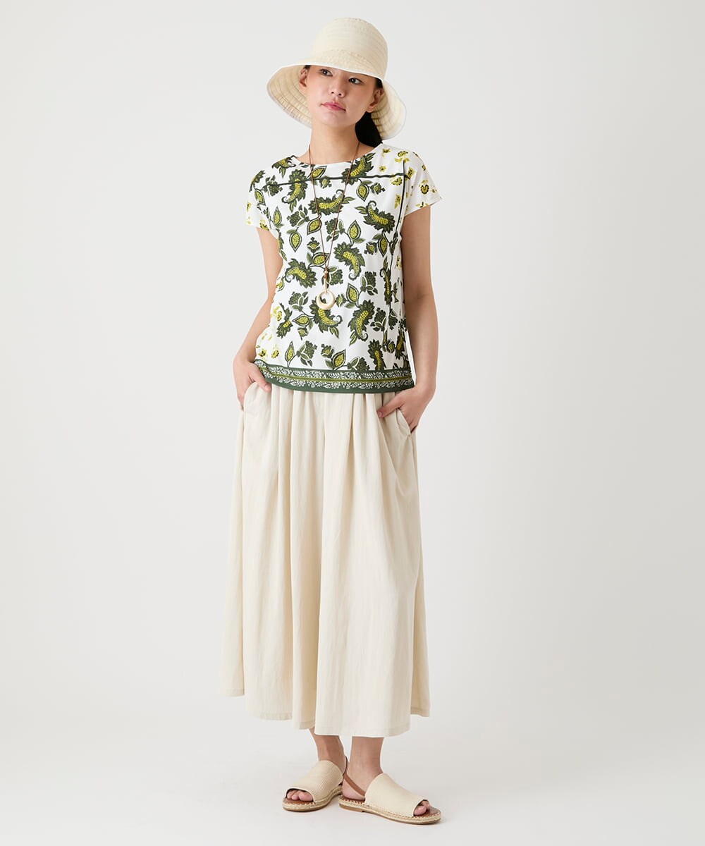 R6KHE20180 HIROKO BIS(小さいサイズ)(メゾン ドゥ サンク) 【小さいサイズ】ペイズリー柄フレンチスリーブカットソー ブルー