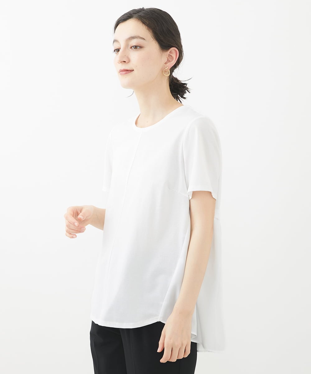 R6KHV15150 HIROKO BIS(小さいサイズ)(メゾン ドゥ サンク) 【小さいサイズ/洗濯機で洗える】バックフレアドッキングTシャツ ホワイト