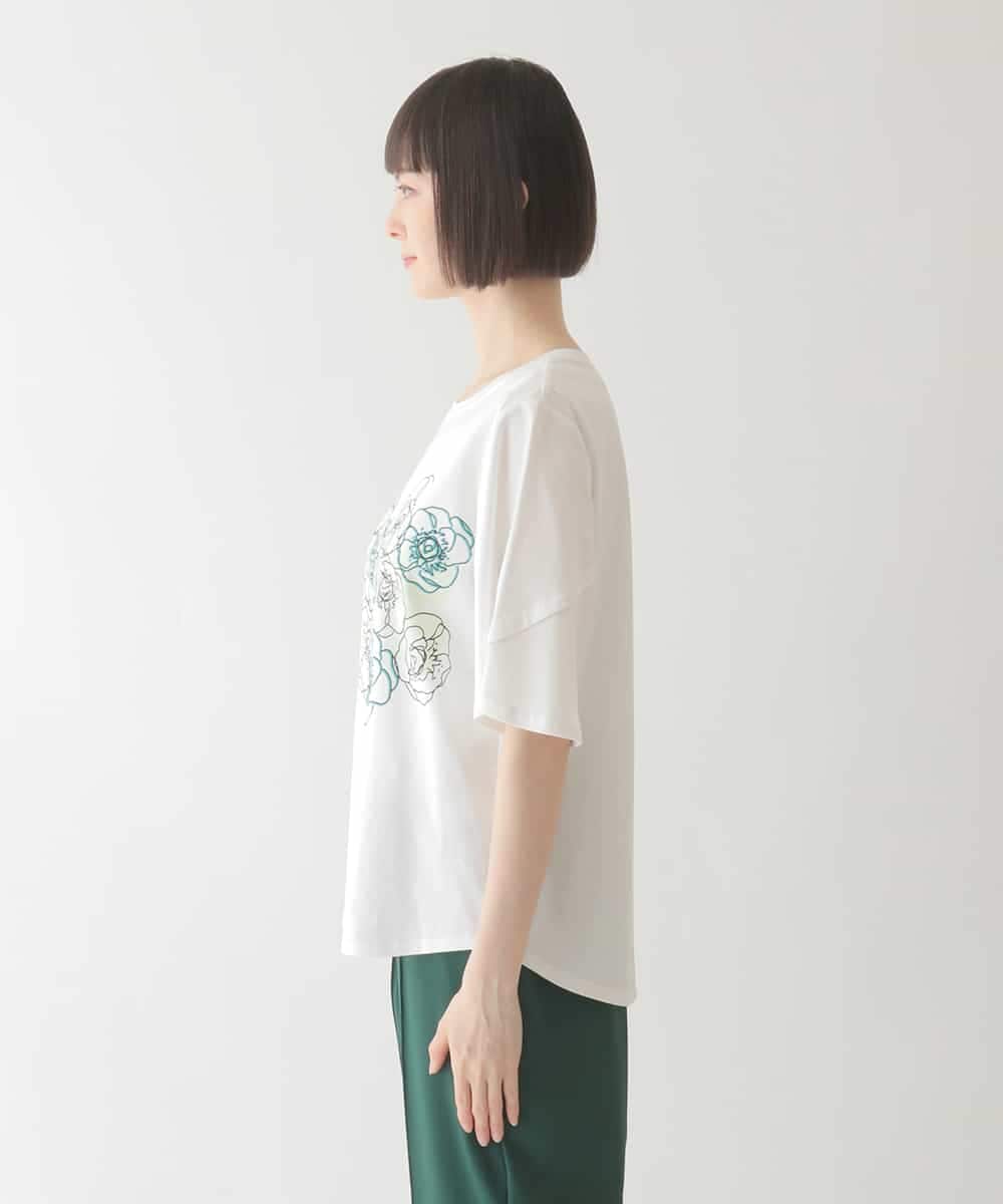 R6KIB05240 HIROKO BIS(小さいサイズ)(メゾン ドゥ サンク) 【小さいサイズ/接触冷感】フラワープリントコットンカットソー ホワイト