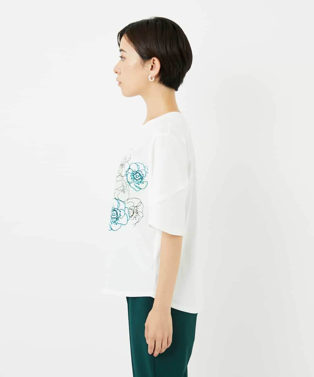 R6KIB05240 HIROKO BIS(小さいサイズ)(メゾン ドゥ サンク) 【小さいサイズ/接触冷感】フラワープリントコットンカットソー ホワイト