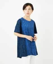 R6KIB06240 HIROKO BIS(小さいサイズ)(メゾン ドゥ サンク) 【小さいサイズ】カトレア柄バイカラーデザインチュニック  ブルー