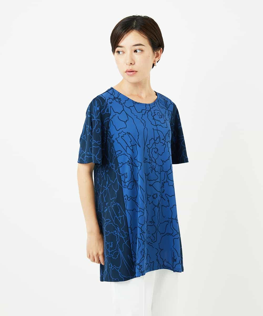 R6KIB06240 HIROKO BIS(小さいサイズ)(メゾン ドゥ サンク) 【小さいサイズ】カトレア柄バイカラーデザインチュニック  ホワイト