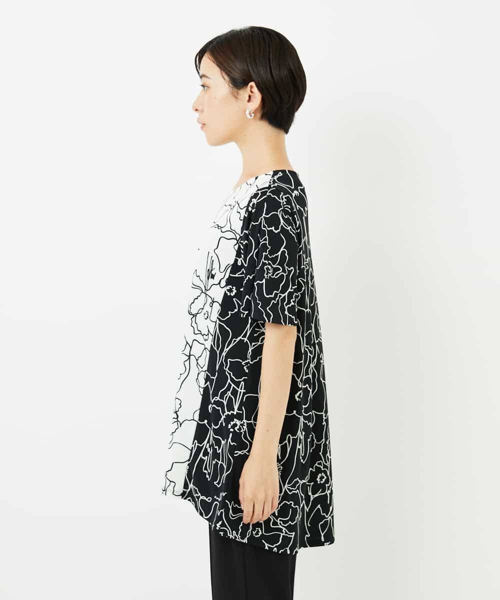 R6KIB06240 HIROKO BIS(小さいサイズ)(メゾン ドゥ サンク) 【小さいサイズ】カトレア柄バイカラーデザインチュニック  ホワイト