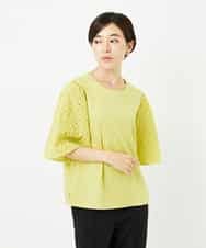 R6KIB07190 HIROKO BIS(小さいサイズ)(メゾン ドゥ サンク) 【小さいサイズ/接触冷感】コットンレースボリューム袖カットソー イエロー